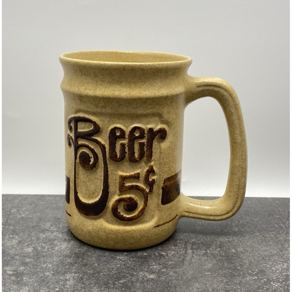Vintage Pottery Craft USA "Beer 5 Cents" 20oz Stoneware Ceramic Coffee Mug Stein